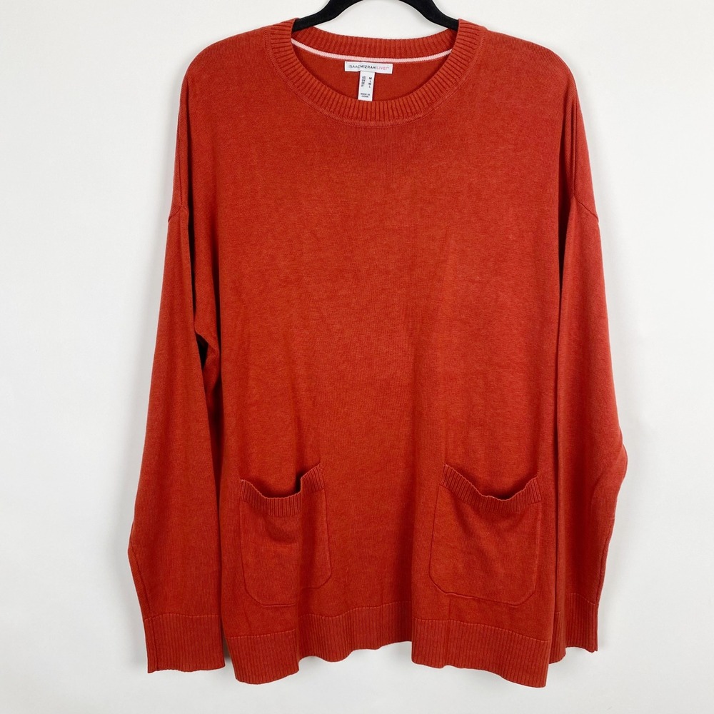 Isaac Mizrahi Live! Pocket Crew Neck Cotton Blend Sweater Womens Medium Orange